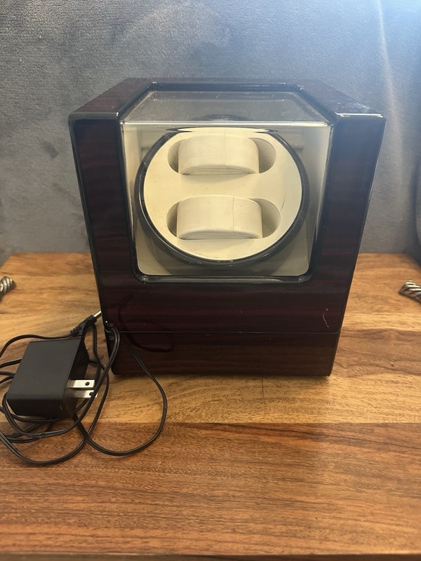 Luxury 2 Watch Winder Automatic Dual Rotor Wood Display Case Glass Wood Finish