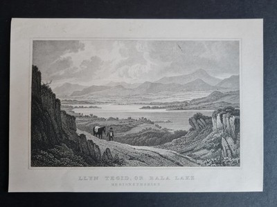 Antiker (1831) Druck - Llyn Tegid - Bala Lake - Wales - H. Gastineau
