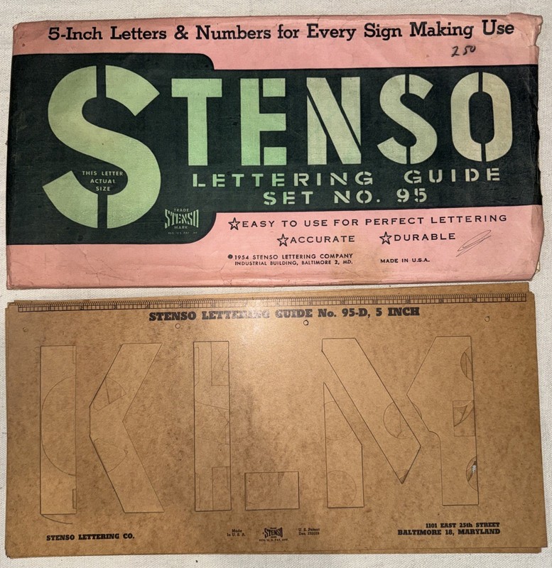 Vintage 1954 STENSO Lettering Guide | Set No. 94 | New Old Stock 5” Tall Letters
