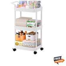 Baby Diaper Caddy Plastic Storage Cart 3 Compartments 360 Rotation