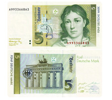 A Prefix Federal Republic of Germany 5 Deutsche Mark 1991 UNC New Banknote