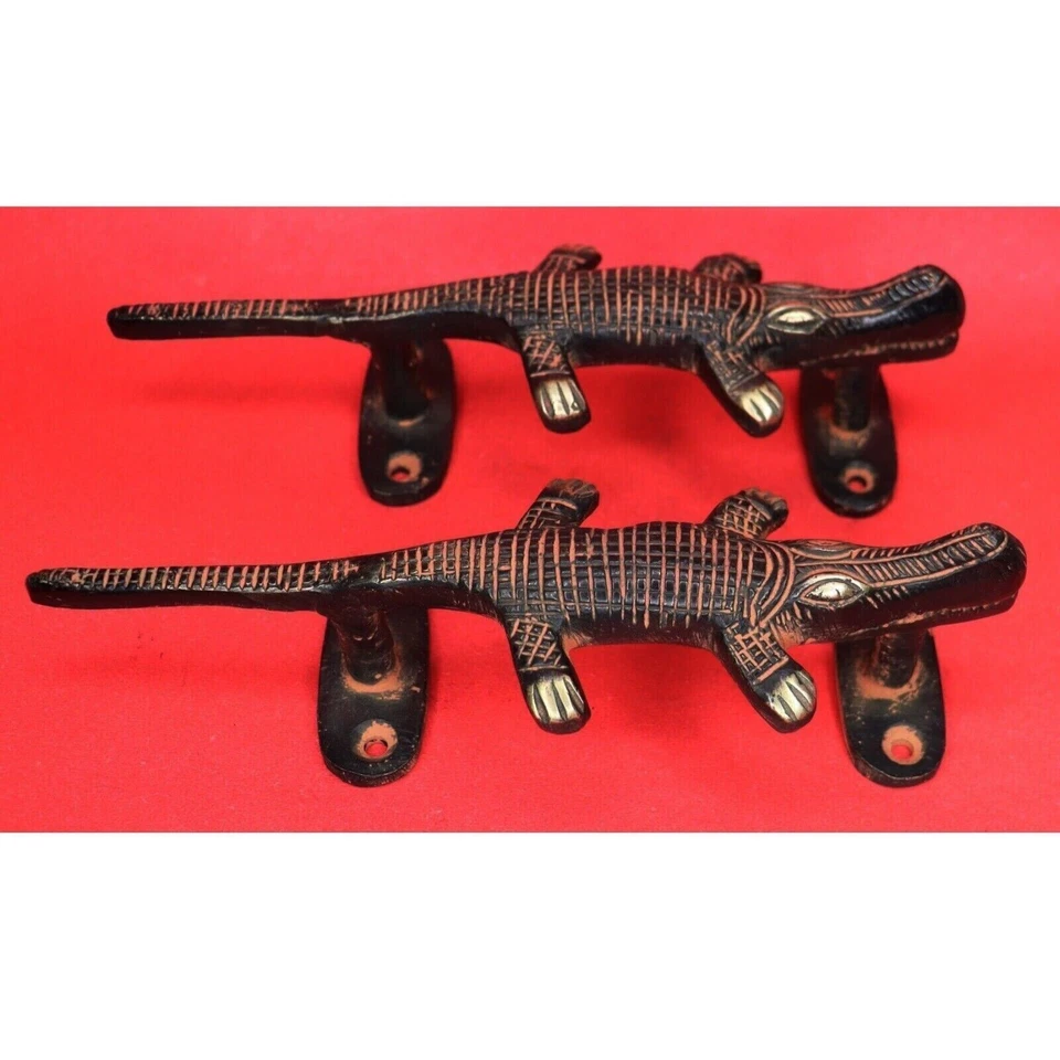 Crocodile Shape Antique Style Handcrafted Brass Door Handle Home Office Decor - Bild 3 von 4