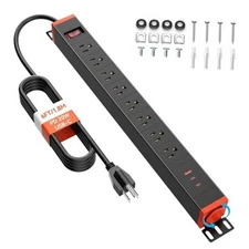 8 Outlet Long Power Strips with Two 20W USB C Ports, Rack Mount Power Strip 
