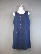 J.Crew Dress Women 10 Navy Linen Cotton Button Front Shift Pockets Jackie O SU25