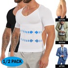 Men's Slimming Compression Shirt Body Shaper Gynecomastia Undershirt V-Neck Tops