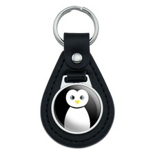 Penguin Black and White Black Leather Keychain