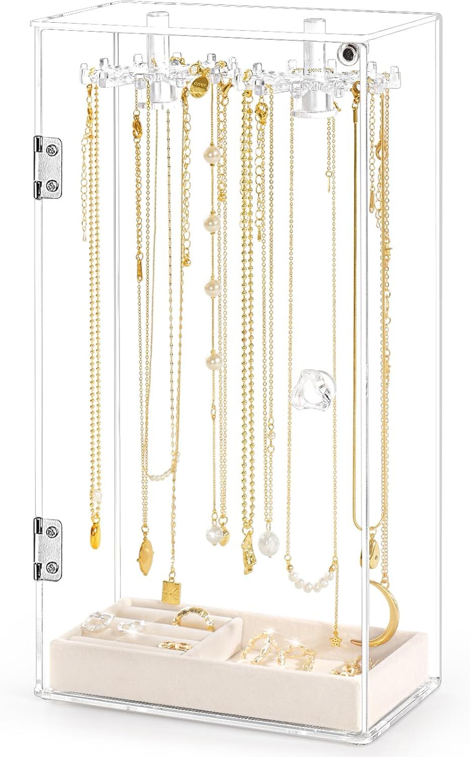 Rotating Acrylic Jewelry Organizer with 24 Hooks for Necklaces-image