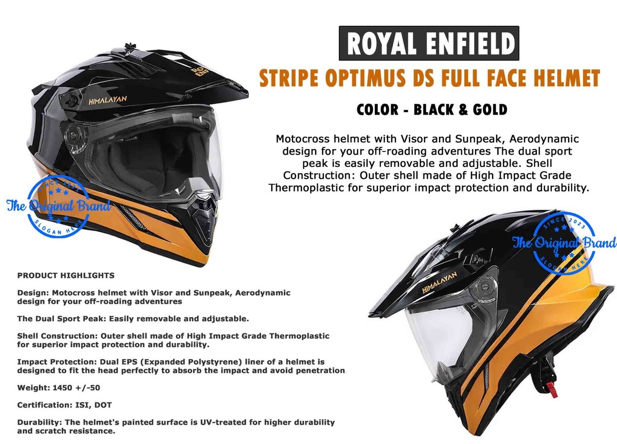 ROYAL ENFIELD STRIPE OPTIMUS DS FULL FACE HELMET BLACK GOLD