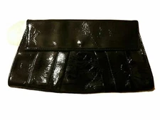 Vintage Black Patent Leather Clutch Envelope Chain Disco Designer Classic 