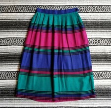 Vtg 70's 80's USA Made Russ XS Midi Knife Pleated A-Line Skirt Colorful Stripes