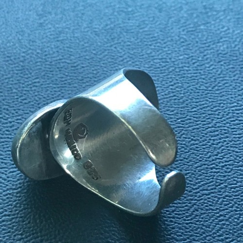 Estate 925 Marked Wide Silver Band w Oval Cloudy Purple Cab MODERNIST Adjustable - Picture 8 of 8