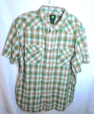 John Deere Women's Multi Color Plaid Button Down Pockets Snap Closure Sz M