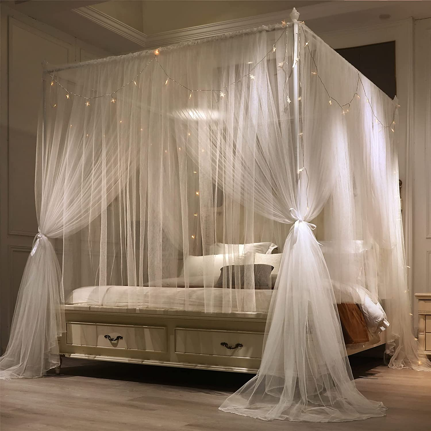4 Corners Post Princess Bed Canopy Curtain Double Layer Cozy Drape Netting eBay