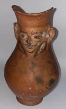 PreColumbian Moche Pottery Face Figural Vessel Terracotta Jug Painted Gran Chaco