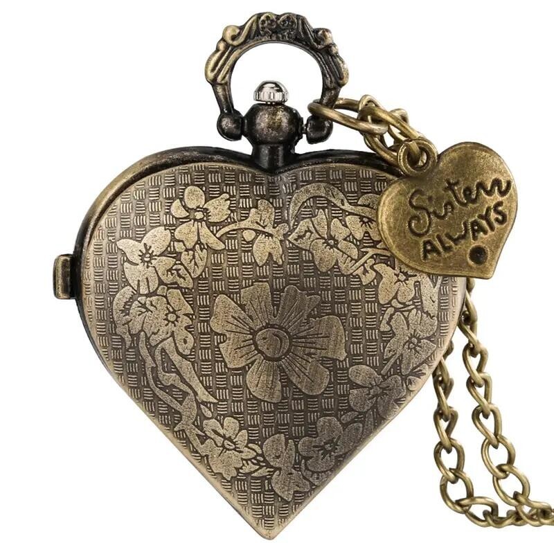 Vintage Heart Shaped Quartz Hollow Pendant Pocket Watch