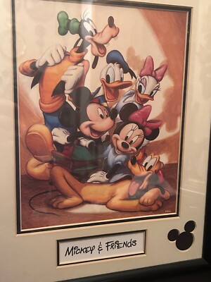 Vtg Walt Disney Mickey Mouse & Friends Framed Print Minnie Pluto
