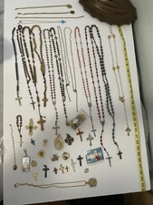 Vintage Amazing Lot Rosaries, Carnelian Rosarie And Other Religious Items