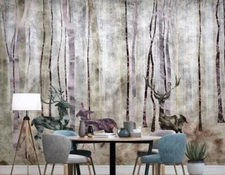 3D Marble Forest Elk Self-adhesive Removeable Wallpaper Wall Mural