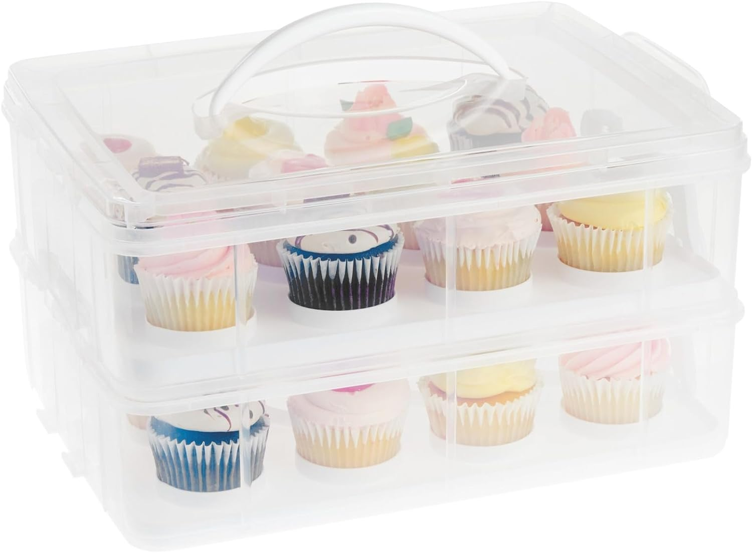 2 Tier Cupcake Carrier 24 Count - Cupcake Transport Container with Lid for Muffi