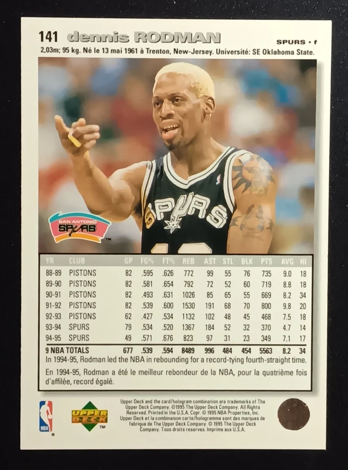 1995 Upper Deck Collector's Choice International French #141 Dennis Rodman - Image 2 of 2