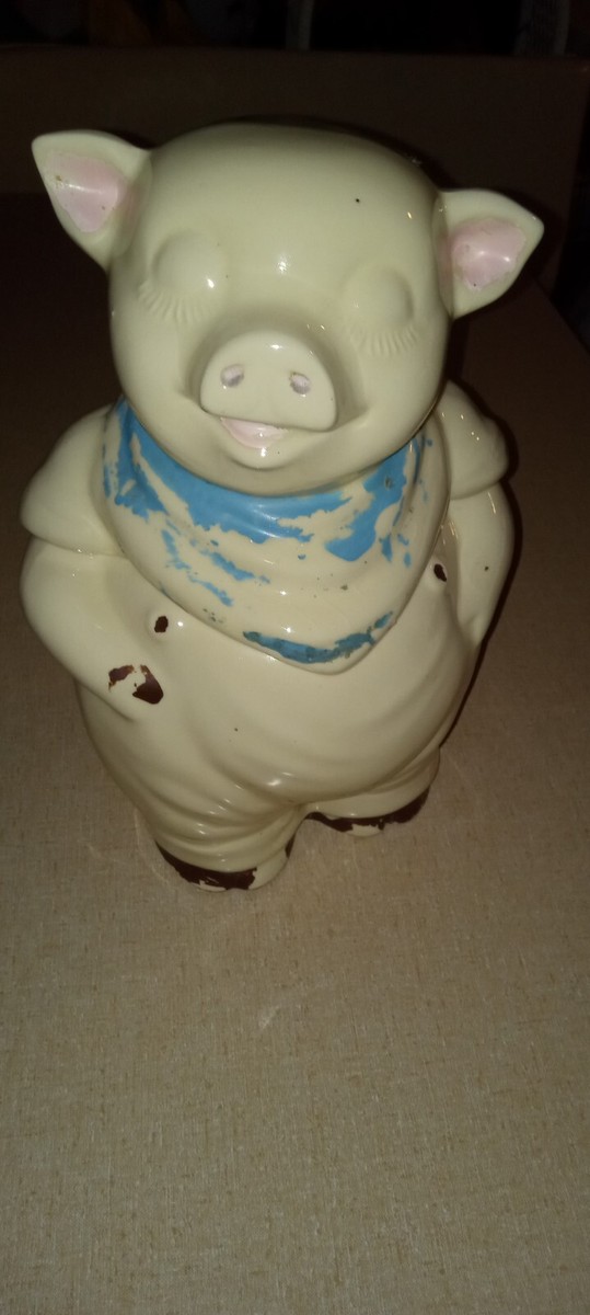 Vintage 1940's McCoy/Shawnee Pottery-Smiley Pig Cookie Jar-Blue