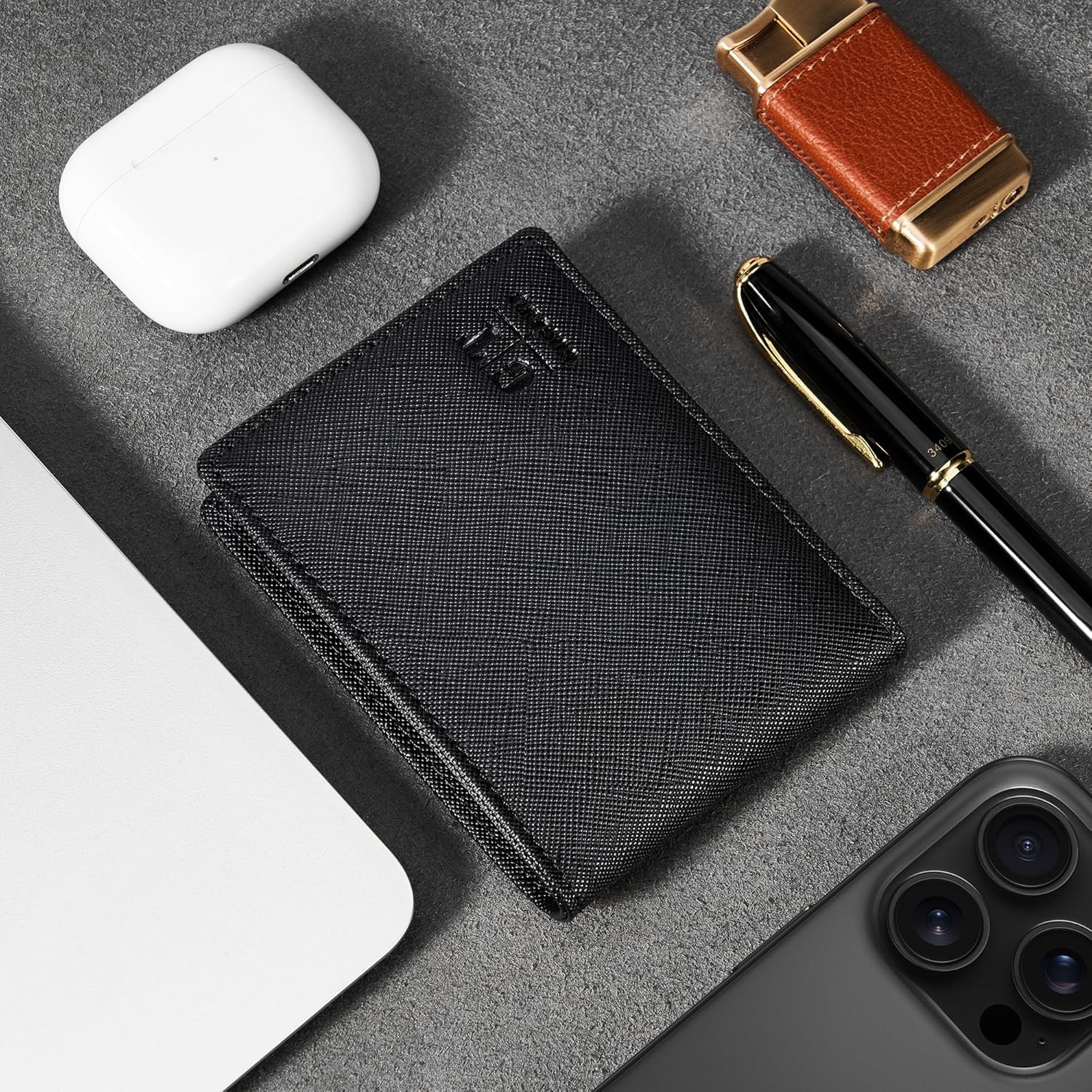 Gostwo Slim Wallet for Men Minimalist Leather ID Window Front Black Cros 