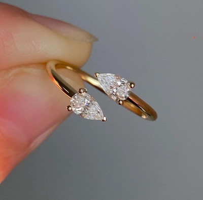 2.00 CTW Pear Cut Moissanite Two-Stone Engagement Ring 14K Yellow Gold Plated