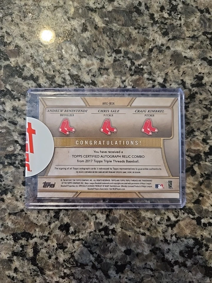 2017 Topps Triple Threads 销售 Benintendi Kimbrel 签名遗物 #1/18 — 第 2/2 张图片