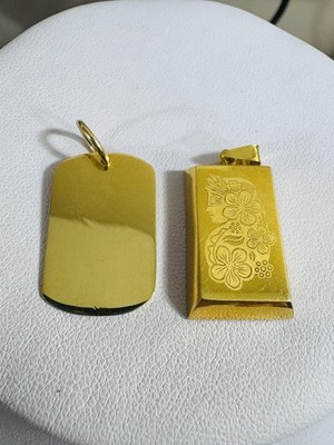 Saudi 22K Solid 916 Real Gold Two Set (2) Bar/Rectangle Pendant