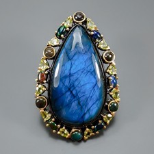 Jewellery 48 ct+ Natural Labradorite Brooch 925 Sterling Silver  /NB30513