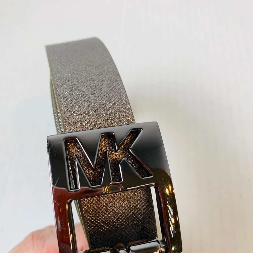 Michael Kors Womens Reversible Belt XL Leather Silver Side Black Monogram Side - Image 2 of 4
