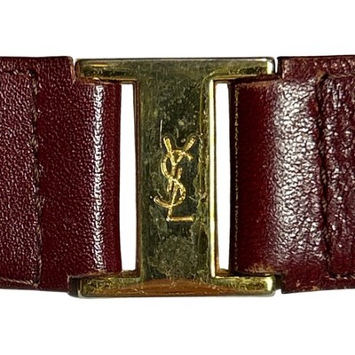 Vintage YSL Yves Saint Laurent Leather Belt Red Wine Gold Buckle Sz 34 (31\