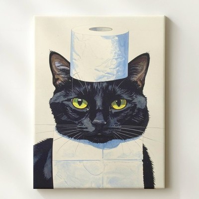 Mischievous Black Cat Canvas Funny Toilet Paper Balancing Art Some Moods Need