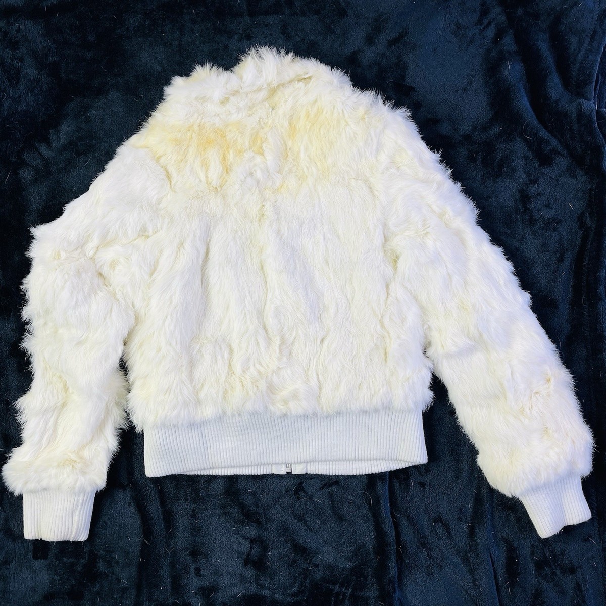 VTG Wilsons Leather Maxima Collared Zip Ivory White Rabbit Fur