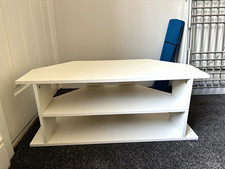 White Freestanding TV Stand with 2 Shelves, Wood Composite