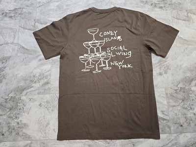 Coney Island Picnic Mens Social Living New York Graphic Tee Sz XL Brown