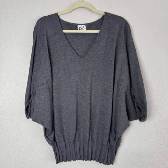 Planet gray dolman sleeve poncho ribbed hem sweater OSFA