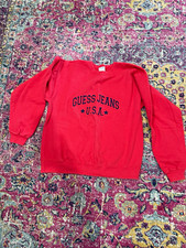 GUESS Jeans U.S.A. Mens Red Crewneck Graphic Logo Pullover Sweatshirt M