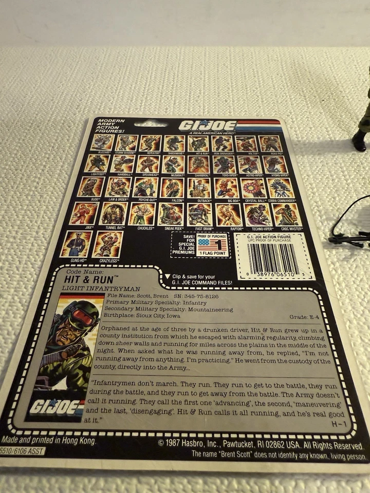 Figura de colección Hasbro GI Joe 1988 HIT n RUN con tarjeta de archivo completa ¡completa! Foto 2 de 4