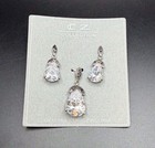 Clear Teardrop CUBIC ZIRCONIA Pendant Earrings Set OOC CZ COLLECTION Silver Tone — photo 2