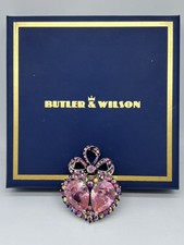 BW Vintage Butler & Wilson Aurora Borealis Heart and Bow Brooch 1990s Pink Crown
