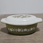 Vintage Pyrex (043) 1 1/2qt Avocado Daisy Oval Casserole With Lid (943 C)