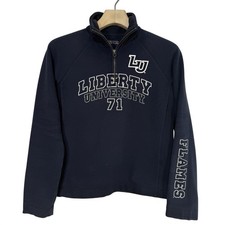 Vintage Jansport Liberty University 1/4 Zip S Navy LU Flames Soft Academia Y2K