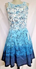 Maggy London Dress Women 4 Fit N Flare Blue Ombre Pattern Party Skater Pockets