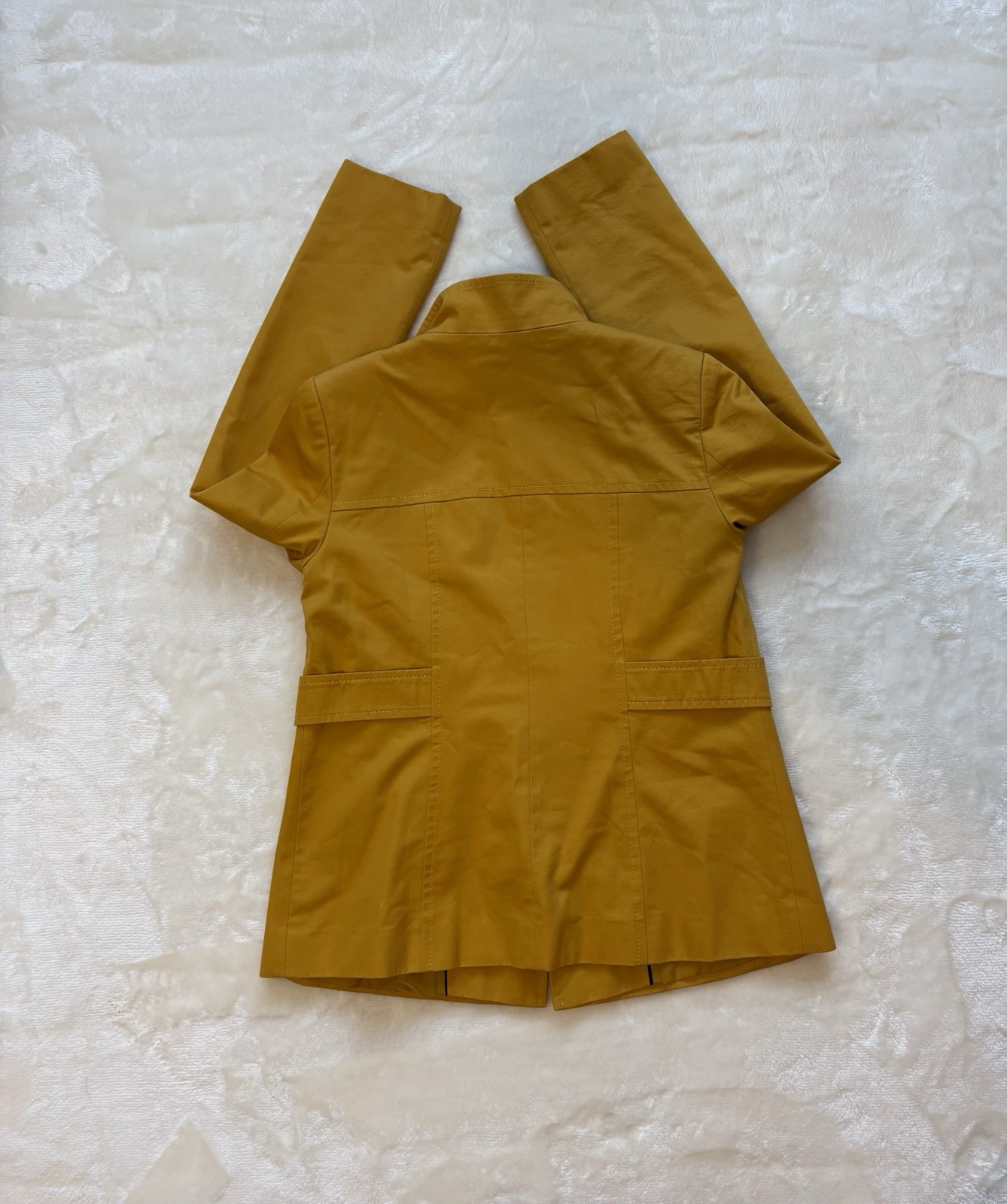M&S Ochre Yellow Mac Rain Coat Size 12 Cotton Short Trench Jacket Mustard image 4