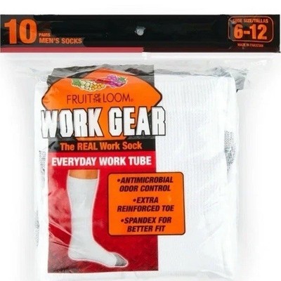 10 Pairs Mens Socks  White Mid Calf Tube Socks 6-12 Fruit of the Loom Work Gear