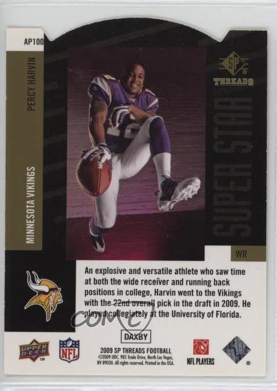 2009 SP Threads SP Super Star Die-Cuts Percy Harvin #AP100 Rookie RC - Image 2 of 2