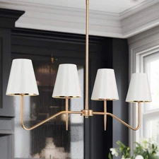 LNC Modern Gold 4-Light Linear Kitchen Island Chandelier w/ Cone Fabric Shades