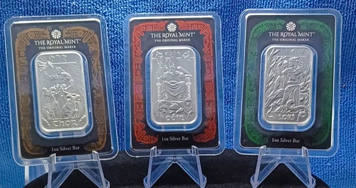 Odin, Thor, Loki , 999.9 Fine Silvert, 3 1oz Bars, Norse Gods, collectors box