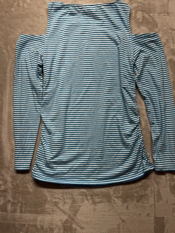 Michael Kors Para Mujer Talla XL Azul/Blanco Rayas Hombro Frío Manga Larga Algodón Foto 2 de 4